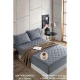 Formeya Set Pamukkale Alez Gri %100 Pamuk Kapitone Yatak Koruyucu-2 Adet Yastık Koruyucu Alez(11 Ebat) - 120 x 200 cm