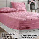 Formeya Set Pamukkale Pudra Alez Kapitone Yatak Koruyucu-2 Adet Yastık Koruyucu Alez(11 Ebat) - 80 x 180 cm - Pembe