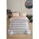 Formeya Tek Kişilik Desenli Kapitone Çift Taraflı Renkli Pike Yatak Örtüsü Takımı 160x230 cm (Çarşafsız) (Bej)
