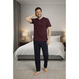 Formo Erkek %100 Doğal Pamuk Kısa Kollu Düğmeli Düz Desenli Pijama Takımı Konforlu Kullanım - 5185-Mürdüm - 3XL
