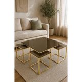 formood Pizza Sehpa Orta Sehpa Zigon Sehpa Takımı 5 Parça Bronz Cam Gold Ayak Modern Salon Sehpası