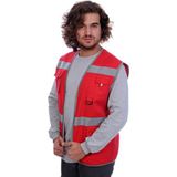Formteks Işçi Çok Cepli Reflektörlü Alet Yeleği Kırmızı / Gri - Gri - Kırmızı