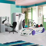 Formula Genç Odası - 3 Kapılı Dolap, Jaguar Full Ledli Arabalı, Masa - Beyaz
