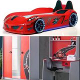 Formula Genç Odası - 3 Kapılı Dolap, Jaguar Full Ledli Arabalı, Masa - Kırmızı