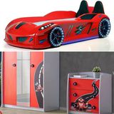 Formula Genç Odası - 3 Kapılı Dolap, Jaguar Koltuklu Arabalı Yatak, Şifonyer - Kırmızı