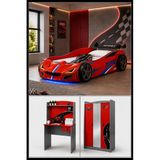 Formula Genç Odası, 3 Kapılı Dolap, Turbo Gtı Arabalı Yatak, Masa - Kırmızı