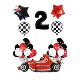 Formula Yarış Arabası 2 Yaş Siyah Kırmızı Beyaz Konsept Doğum Günü Parti Seti