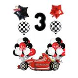 Formula Yarış Arabası 3 Yaş Siyah Kırmızı Beyaz Konsept Doğum Günü Parti Seti