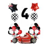 Formula Yarış Arabası 4 Yaş Siyah Kırmızı Beyaz Konsept Doğum Günü Parti Seti