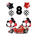 Formula Yarış Arabası 8 Yaş Siyah Kırmızı Beyaz Konsept Doğum Günü Parti Seti