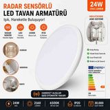 Formzen 24W Radar Sensörlü LED Tavan Armatürü 2160 Lümen 6500K Beyaz Işık | 5 Metre Algılama | 180° Sensör | Otomatik LED Armatür | IP20 - Çerçeve