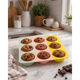 Formzen Silikon Muffin Kek Kalıbı 9’lu Yapışmaz Yüzey ve Isıya Dayanıklı 220°C Renkli Tasarım
