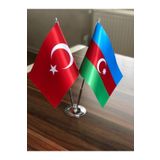 Fors Bayrak Azerbaycan Masa Bayrağı Krom Direkli Ikili Bayrak