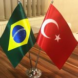 Fors Bayrak Brezilya - Türkiye Masa Bayrağı Krom Direkli İkili Bayrak