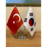 Fors Bayrak Güney Kore Masa Bayrağı Krom Direkli Ikili Bayrak