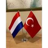 Fors Bayrak Hollanda Masa Bayrağı Krom Direkli Ikili Bayrak