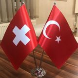 Fors Bayrak İsviçre - Türkiye Masa Bayrağı Krom Direkli İkili Bayrak