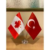 Fors Bayrak Kanada Masa Bayrağı Krom Direkli Ikili Bayrak - Renkli