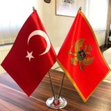 Fors Bayrak Katar-Türkiye Masa Bayrağı Krom Direkli Ikili Bayrak