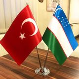 Fors Bayrak Özbekistan-Türkiye Masa Bayrağı Krom Direkli Ikili Bayrak