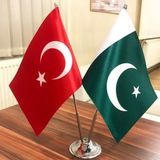 Fors Bayrak Pakistan-Türkiye Masa Bayrağı Krom Direkli Ikili Bayrak