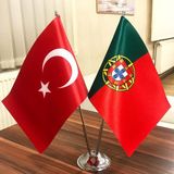 Fors Bayrak Portekiz-Türkiye Masa Bayrağı Krom Direkli Ikili Bayrak