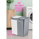 FORSACE İki Bölmeli Kirli Çamaşır Sepeti & Banyo Çamaşır Sepeti Renkliler & Beyazlar 80 Litre Gri-Beyaz