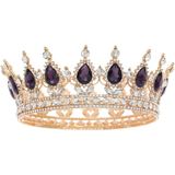 Forseven Kraliçe Taç Rhinestone Düğün Kron Tiaras Kadınlar Için Kostüm Parti Saç Aksesuarları Prenses Doğum Günü Taç Kristal Gelin Taç, Altın+Mor, 1 Count (Pack Of 1)