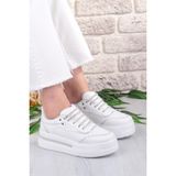 Fort 07319 Flet Taş Aksesuar Bağcıklı Kalın Taban Sneaker Kadın Ayakkabı - Beyaz