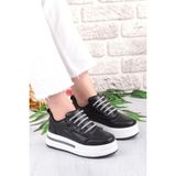 Fort 07319 Flet Taş Aksesuar Bağcıklı Kalın Taban Sneaker Kadın Ayakkabı - Siyah - Beyaz