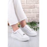 Fort 07335 Flet Zincir Aksesuar Bağcıklı Kalın Taban Sneaker Kadın Ayakkabı - Beyaz