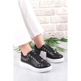 Fort 07335 Flet Zincir Aksesuar Bağcıklı Kalın Taban Sneaker Kadın Ayakkabı - Siyah - Beyaz