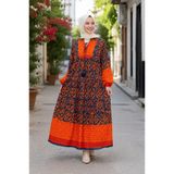 forte bella Trend Maxi Boy Etnik Desen Dokuma Tesettür Elbise