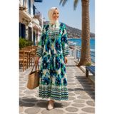 forte bella Trend Maxi Boy Etnik Desen Tesettür Elbise