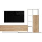 Forte Tv Ünitesi Kapaklı Kitaplık Raf Sepet-Beyaz For1-Sw - Kahverengi - Beyaz