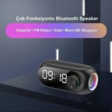 Fortico Bluetooth Hoparlör Mp3 Fm Çok Fonksiyonlu Speaker S8 Rgb LED Işıklı Dijital Saat Alarm Şarjlı - Siyah