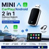 Fortico Kablosuz Carplay Android Auto Mini 2in1 USB Wireless Carplay Dönüştürücü Type-C Otg Destekli