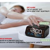 Fortico Şarjlı LED Dijital Saat Fm Radiolu Isı/nem Ölçerli LED Dijital Saat Fm Radyo 2 Alarm Sıcaklık ve Nem Göstergeli Şarjlı Pilli Saat - Siyah