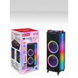 Fortrek Dev Party Speaker Çift Kablosuz Mikrofonlu Şarjlı Bluetooth Hoparlör Rgb Işıklı Tekerlekli - Siyah