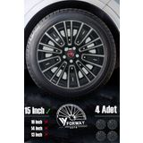 ForWay Fiat Egea Modellerine 15" İNÇ Uyumlu 4 ADET Gri-Siyah Jant Kapağı