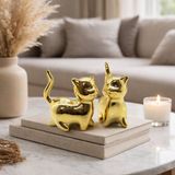 ForWhat Büro Ev Ofis Dekoru için Golden Seramik Kuyruklu Kedi Motif Biblo
