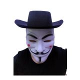 ForWhat Büro Ev Ofis Etkinlik Gösteri Çocuk Kostümü için 2PARÇA Siyah Vendetta Delikli Şapka Maske Seti