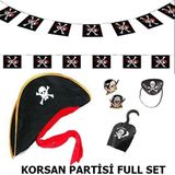 ForWhat Büro Ev Ofis Gösteri Çocuk Korsan Kostümü için Şapka Kanca Göz Bandı 2Yüzük Afiş Seti
