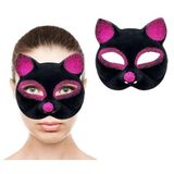 ForWhat Büro Ev Ofis Gösteri Kedi Kostümü için 18x14CM Siyah Fuşya Simli Süet Kaplı Maske