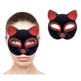 ForWhat Büro Ev Ofis Gösteri Kedi Kostümü için 18x14CM Siyah Kırmızı Simli Süet Kaplı Maske