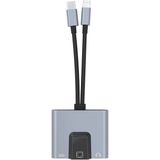 Forzacase 3 In 1 Lightning & Type-C To Ethernet Adaptörü RJ45, Aux, Şarj Destekli Çevirici - FC1083 - Gri