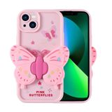 Forzacase iPhone 13 ile uyumlu Butterfly Serisi 3D Kelebek Figür Tasarımlı Silikon Kılıf (Açık Pembe)