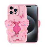 Forzacase iPhone 14 Pro Max ile uyumlu Butterfly Serisi 3D Kelebek Figür Tasarımlı Silikon Kılıf (Açık Pembe)