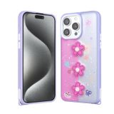 Forzacase iPhone 14 Pro Max ile uyumlu Cute Serisi Parlayan Simli Kabartma Figürlü Kılıf (Çiçekli)