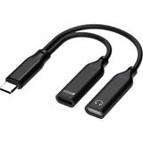 Forzacase iPhone 15 16 ile Uyumlu 2in1 Type-C Şarj + Kulaklık Çevirici Adaptör 60W - FC1037 - Siyah
